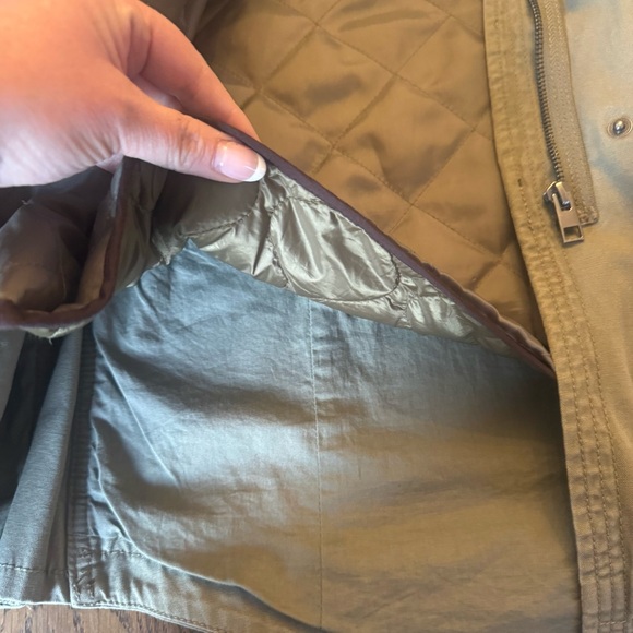 American Eagle green Utility Jacket Pink Fur Hood Parka Sherpa Y2K 00s coat - Picture 9 of 13